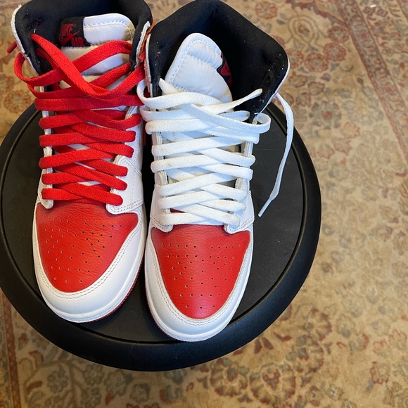 Red and White High-Top Sneakers - Picture 1 of 5